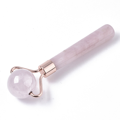 Natural Rose Quartz Mini Eye Roller Massage Tool Skin Care, with Rose Gold Plated Brass Findings