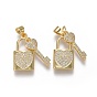 Micro cuivres ouvrent pendentifs zircone cubique, serrure coeur avec clé coeur, clair