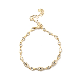 Cubic Zirconia Horse Eye Link Bracelets, Brass Jewelry for Women, Cadmium Free & Lead Free