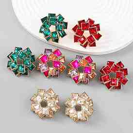 Sparkling Rhinestone Windmill Stud Earrings, Golden Alloy Jewelry for Women
