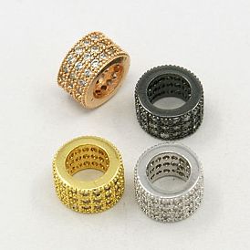 Brass Cubic Zirconia European Beads, Column, 5x8mm, Hole:about 4mm