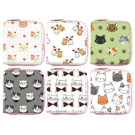 Cute Cat PU Leather Zipper Wallets, Square Coin Purses, Change Purse for Women & Girls