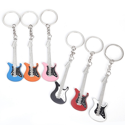 Porte-clés en alliage de zinc de peinture de cuisson, Avec des anneaux clés, guitare