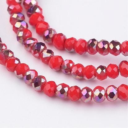 Electroplate Glass Beads Strands,  Half Plated, Faceted Rondelle