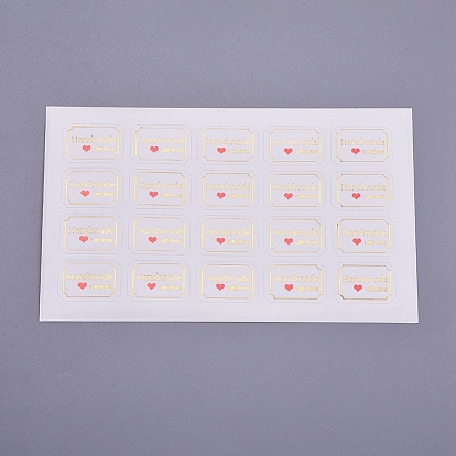 Pegatinas de sellado de San Valentín, etiquetas adhesivas de la imagen del paster, para el embalaje de regalo, rectángulo con palabra hecha a mano con amor