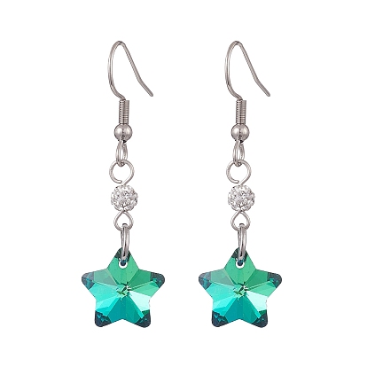 Star Glass Dangle Earrings, 304 Stainless Steel Jewelry for Women