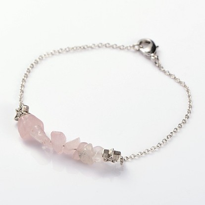 Bracelets de pierres précieuses perles à la mode, avec des perles de style tibétain étoiles, chaînes en laiton et cuivre homard fermoirs griffe, 185mm