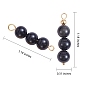 10Pcs Triple Gemstone Round Beaded Connector Charms, with Golden 304 Stainless Steel Ball Head Pins & Iron Eye Pin & Brass Beads