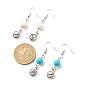 2Pair 2 Style Natural & Synthetic Mixed Stone with Yin Yang Long Dangle Earrings, Brass Jewelry for Women