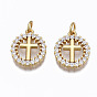 Brass Micro Pave Clear Cubic Zirconia Pendants, with Jump Rings, Nickel Free, Ring with Cross