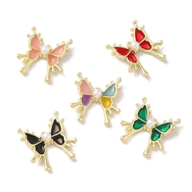 Rack Plating Alloy Enamel Pendants, with ABS Imitation Pearl, Cadmium Free & Nickel Free & Lead Free, Butterfly Charm