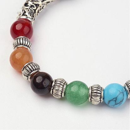 Pierres précieuses perles bracelets extensibles, bracelets de charme, avec les accessoires en alliage