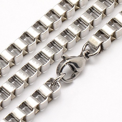 Trendy Men's 304 Stainless Steel Box Chain Necklaces, with Lobster Clasps