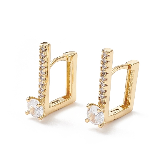 Cubic Zirconia Rectangle Hoop Earrings, Real 18K Gold Plated Brass Jewelry for Women, Cadmium Free & Nickel Free & Lead Free