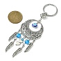Handmade Lampwork Evil Eye Pendant Keychain, with 304 Stainless Steel Split Key Rings & Alloy Findings, Flat Round with Feather, Heart/Cross/Butterfly