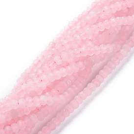 Natural Rose Quartz Beads Strands, Flat Round, Faceted