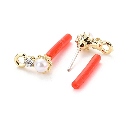 Alloy Stud Earring Findings, with 925 Sterling Silver Pin and ABS Plastic Imitation Pearl, with Loop, Flower