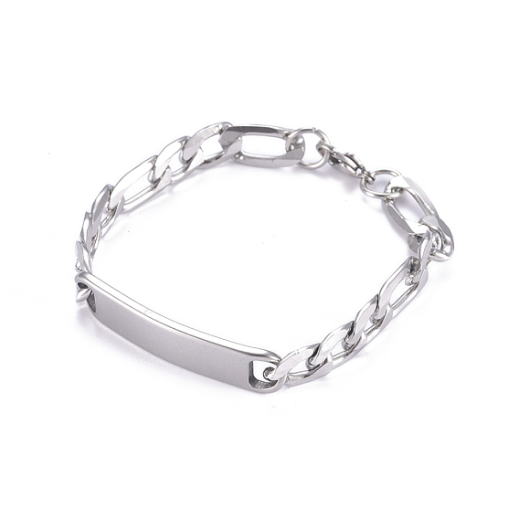 304 Stainless Steel Figaro Chain ID Bracelets, with Lobster Claw Clasps