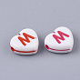 Craft Style Acrylic Beads, Horizontal Hole, Heart with Random Initial Letter