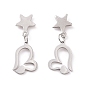 Valentine's Day Heart with Star 304 Stainless Steel Dangle Stud Earrings for Women