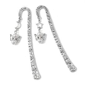 Angel Alloy Hook Bookmarks, with ABS Plastic Imitation Pearl Beads