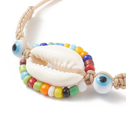 5 шт. 5 цветные браслеты из плетеных бусин из натуральной раковины каури и стеклянных семян и лэмпворк сглаза, регулируемые счастливые браслеты для женщин