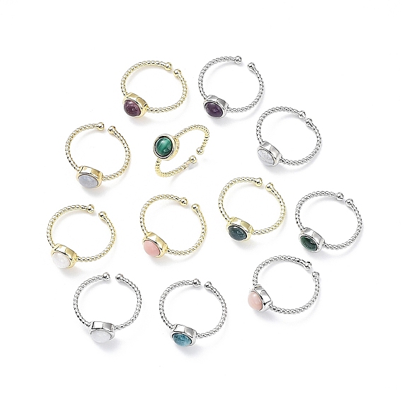 Natural Gemstone Cuff Rings, Rack Plating Brass Open Rings for Women