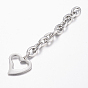 304 Stainless Steel Chain Extender, with Heart Charms