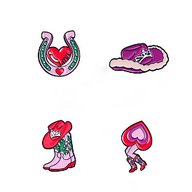Valentine's Day Badges, Cowboy Hat Horse Shoe Boot Alloy Enamel Pins, Cute Cartoon Brooch, Clothes Decorations Bag Accessories for Women