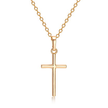Cross Brass Cubic Zirconia Pendant Necklaces, 18 inch 
