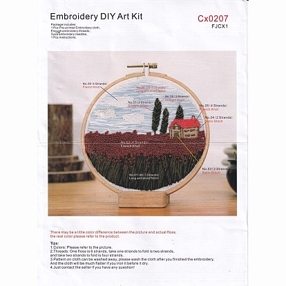 DIY Scenery Embroidery Kit, Including Imitation Bamboo Frame, Iron Pins, Cloth, Colorful Threads