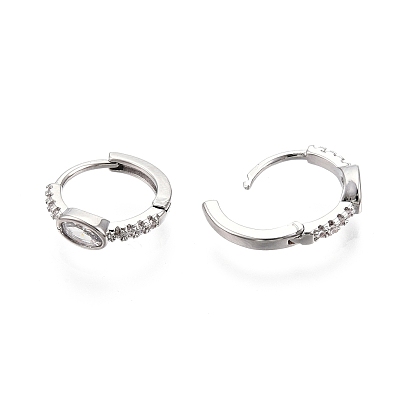 Glass Oval Hoop Earrings with Cubic Zirconia, Brass Jewelry for Women, Nickel Free