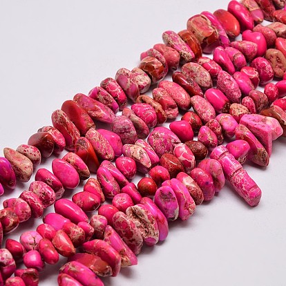 Brins de perles de jaspe impérial naturel, nuggets, teint, 8x4mm, Trou: 1mm, environ 15.7 pouce