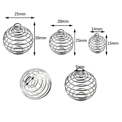 Iron Wire Pendants, Spiral Bead Cage Pendants, Round
