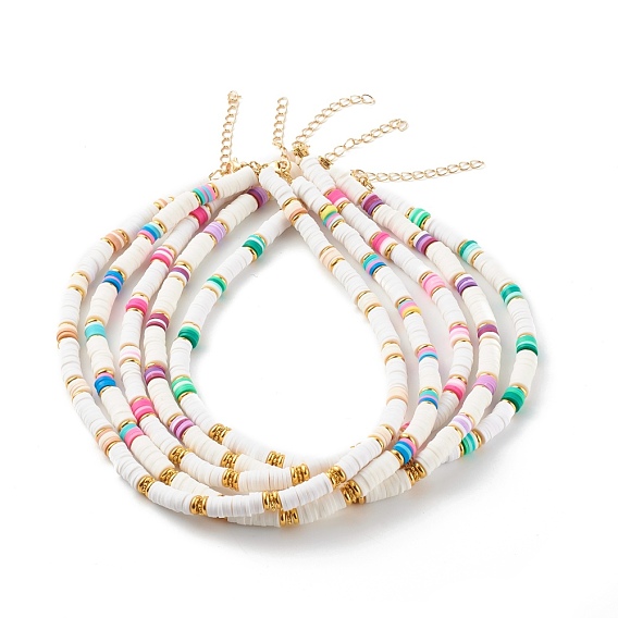 Colliers de perles heishi en argile polymère, avec perles en laiton et fermoirs à pince de homard en acier inoxydable 304, or
