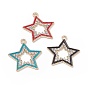Alloy Rhinestone Pendants, Enamel Style, Star Charm, Light Gold