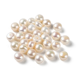 Natural Cultured Freshwater Pearl Beads, Half Drilled, Round, Grade 3A