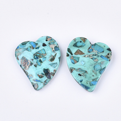 Assembled Synthetic Imperial Jasper and Turquoise Pendants, Dyed, Heart