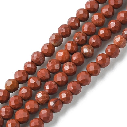 Rouge naturel perles de jaspe brins, facette, ronde