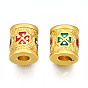 Rack Plating Alloy Enamel Beads, Cadmium Free & Lead Free, Matte Gold Color, Column with Clover