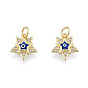 Brass Micro Pave Clear Cubic Zirconia Charms, with Enamel and Jump Rings, Real 18K Gold Plated, Nickel Free, Star with Evil Eye