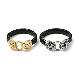 PU Imitation Leather Braided Cord Bracelet, 304 Stainless Steel Tiger Clasp Gothic Bracelet for Men Women