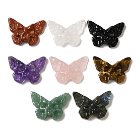 Natural Gemstone Pendants, Butterfly Charms with Engraved Skull