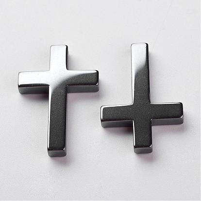 Non-magnetic Synthetic Hematite  Pendant, Cross, 23x35x4mm, Hole: 1mm