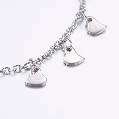 304 Stainless Steel Charm Bracelets, Heart, with 316 Surgical Stainless Steel Cable Chains
