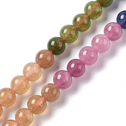 Natural Jade Imitation Tourmaline Beads Strands, Dyed, Round, Colorful