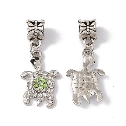 Encantos colgantes europeos de diamantes de imitación de aleación de tortuga, Grandes colgantes agujero, plata antigua