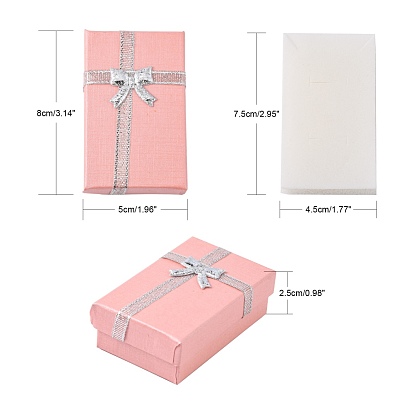 Valentines femme de journée ensemble paquets cadeaux carton de bijoux boîtes avec bowknot et éponge à l'intérieur, pour les colliers et pendentifs, rectangle, 80x50x25mm