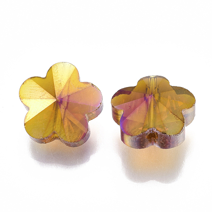 Гальванические стеклянные бусины, с покрытием AB цвета, граненые, цветок