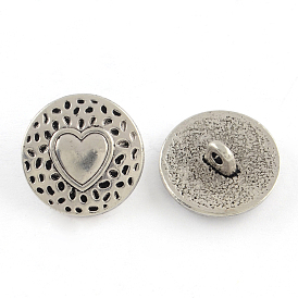 Tibetan Style Alloy Shank Buttons, Cadmium Free & Lead Free, Flat Round with Heart, 18x7mm, Hole: 2mm, about 327pcs/1000g